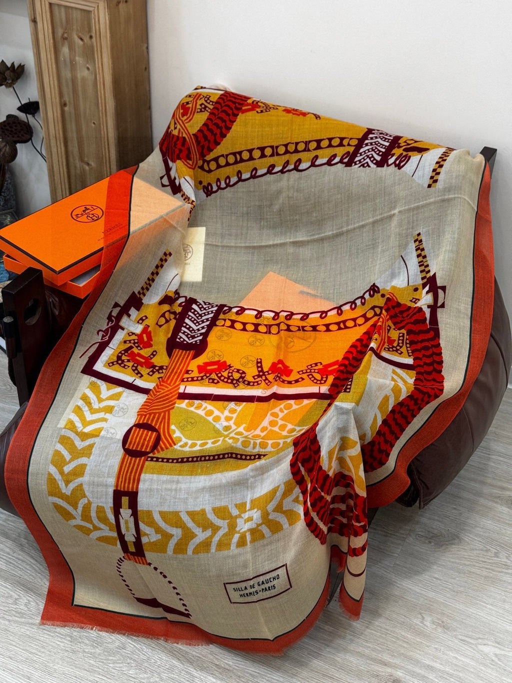 HM Saddle Long Scarf 200cm Orange Cashmere 828666