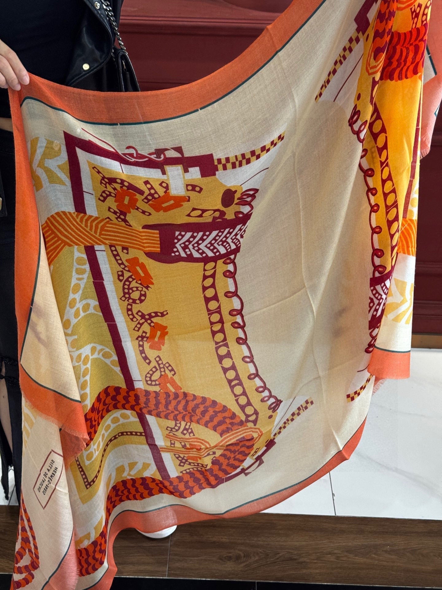 HM Saddle Long Scarf 200cm Orange Cashmere 828666