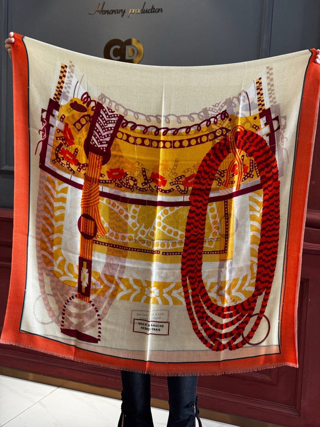 HM Saddle Long Scarf 200cm Orange Cashmere 828666