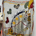HM 25s Velvet Square Scarf 140cm Gray Yellow Cashmere 976220