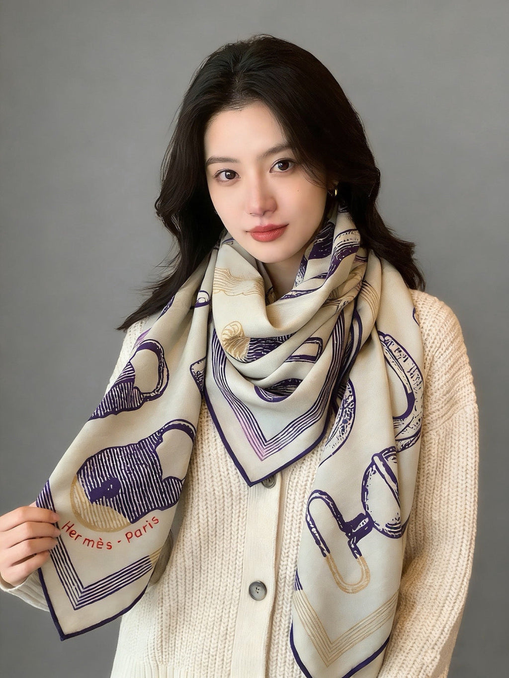 HM 26s Printed Square Scarf 135 In Cashmere And Silk 307238