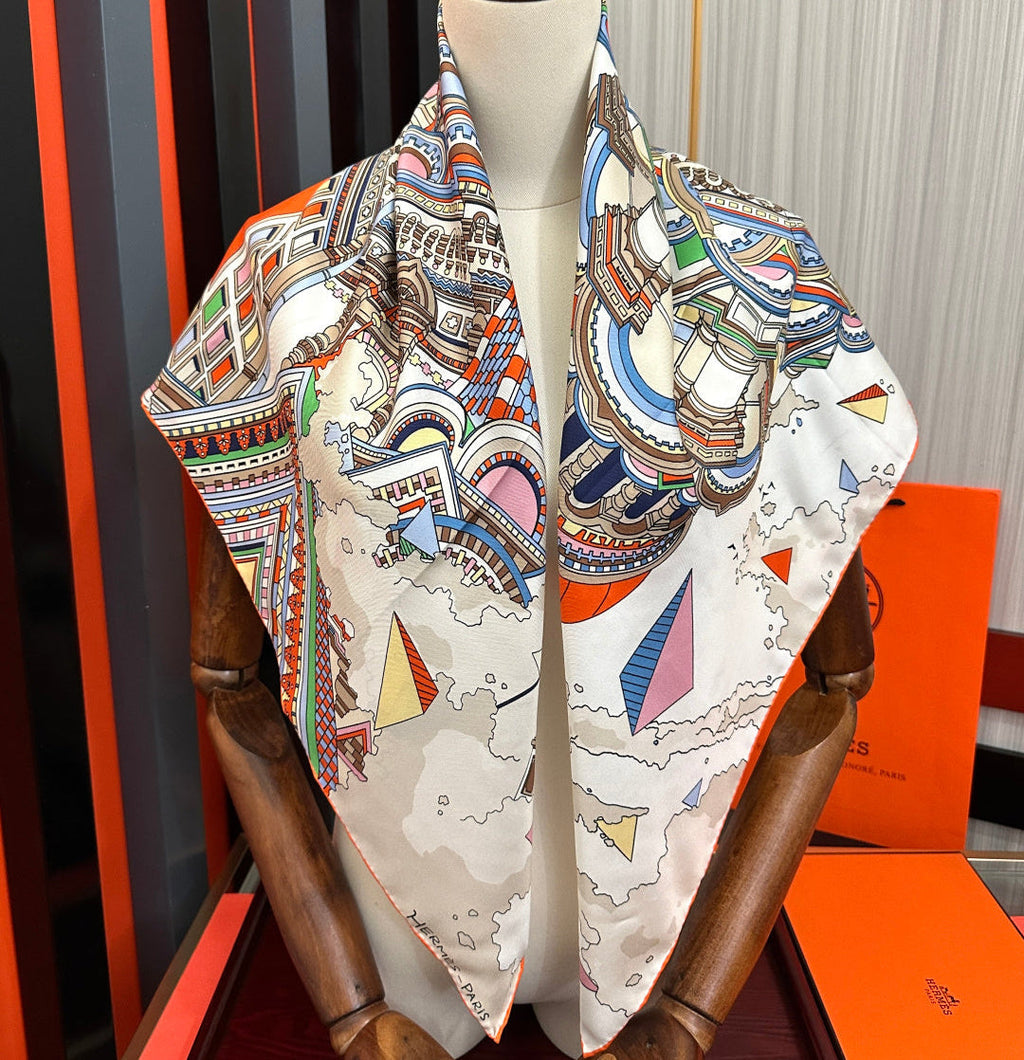 HM Hippopolis Scarf 90x90 Orange White Silk 333444