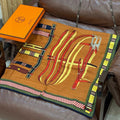 HM 25s Equestrianism Scarf 135cm Camel Brown Blue Cashmere Silk 970963