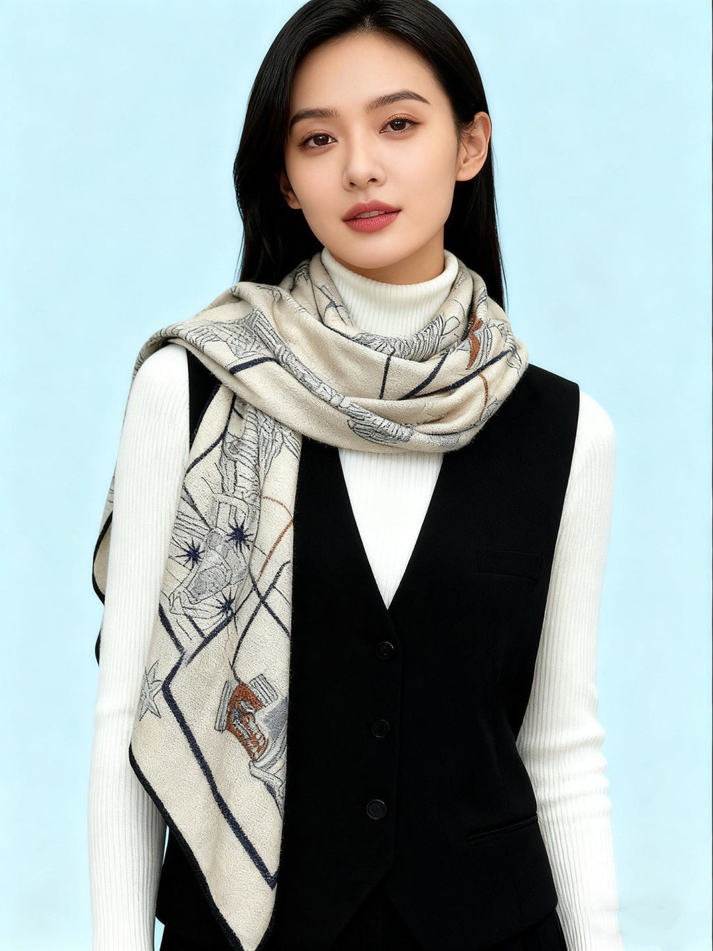 HM Starry Night Chorus Scarf 140cm Light Beige Cashmere 970969