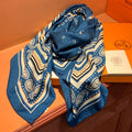 HM 26s Double-sided Scarf 140cm Marine Clair Silk Cashmere 153146