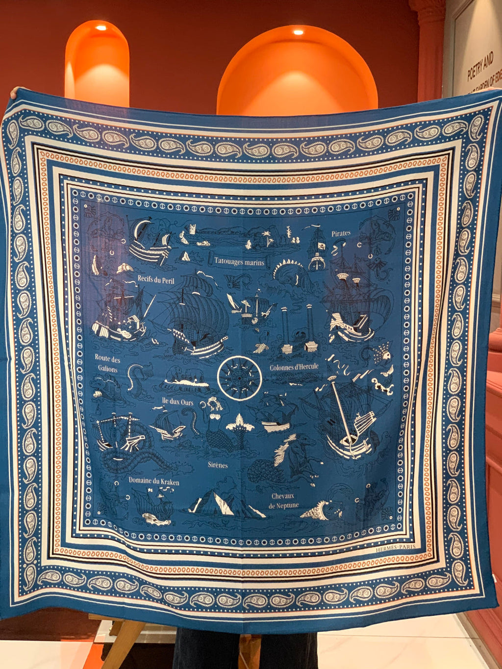 HM 26s Double-sided Scarf 140cm Marine Clair Silk Cashmere 153146