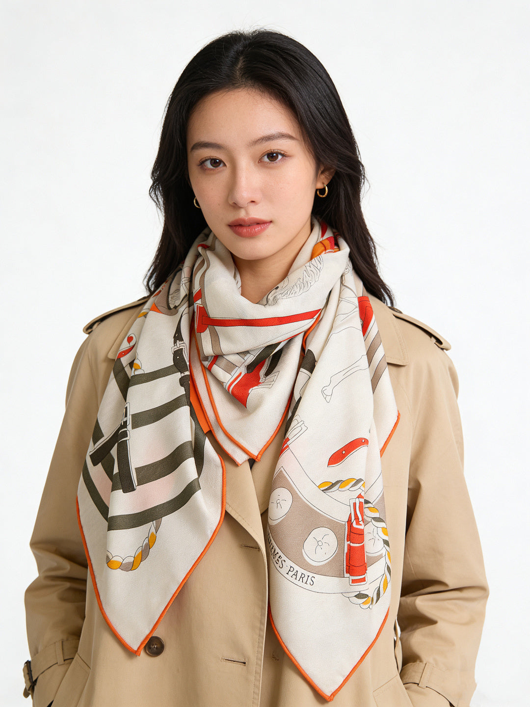 HM 26s Double-sided Scarf 140cm Blanc Silk Cashmere 153156