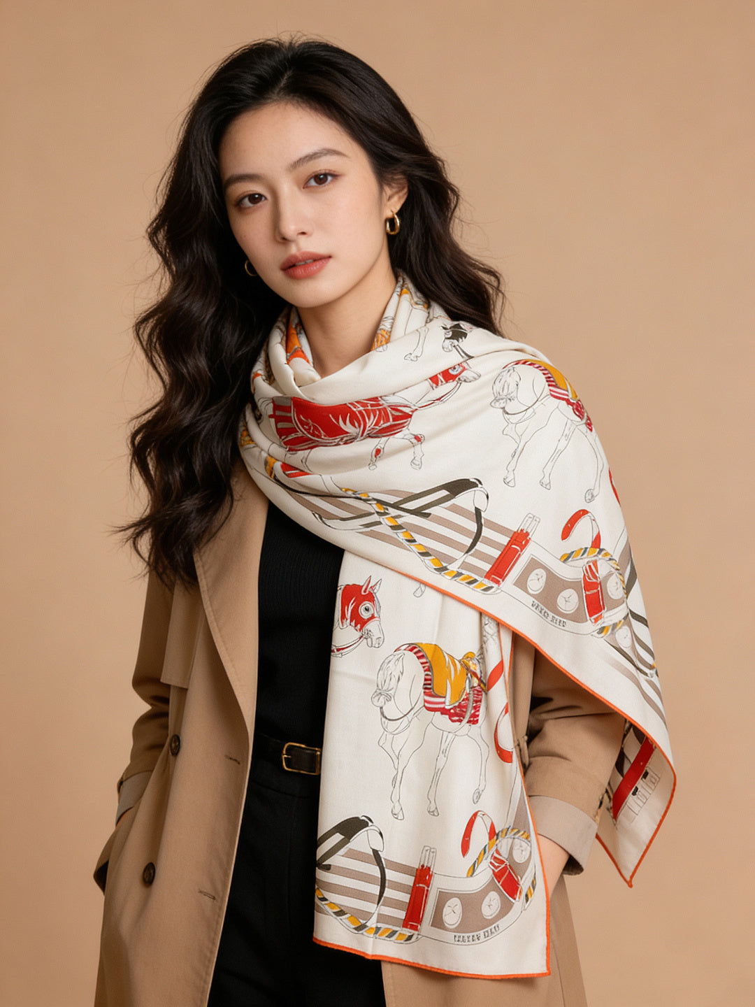 HM 26s Double-sided Scarf 140cm Blanc Silk Cashmere 153156