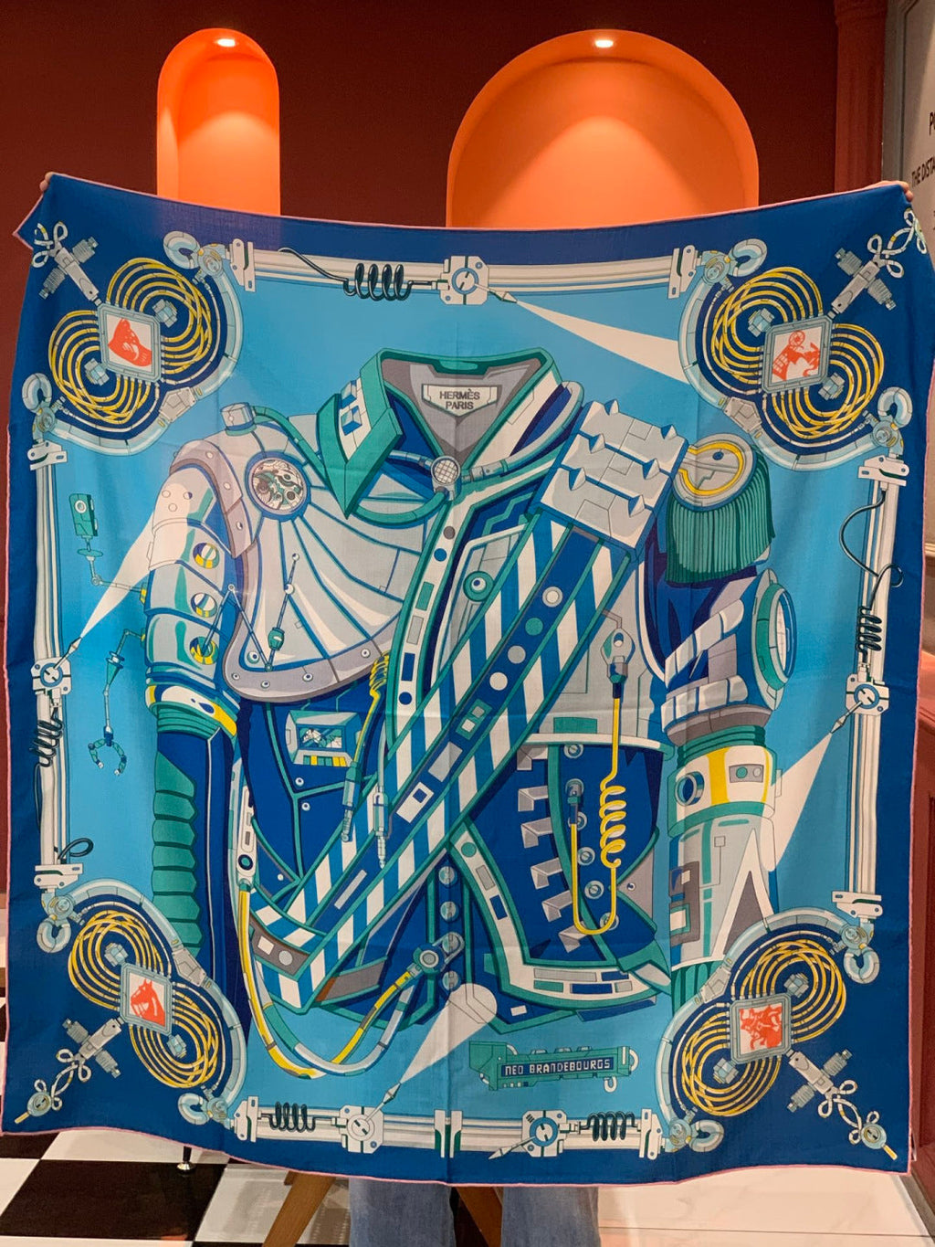 HM 26s Double-sided Scarf 140cm Blue Turquoise Silk Cashmere 153161