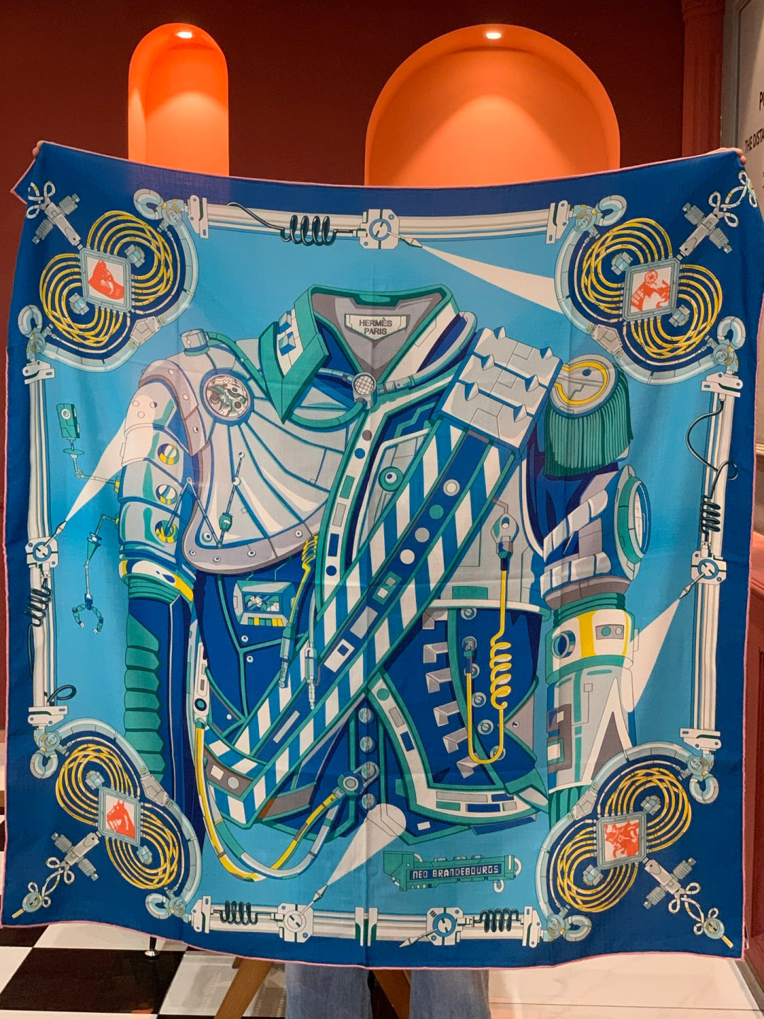 HM 26s Double-sided Scarf 140cm Blue Turquoise Silk Cashmere 153161