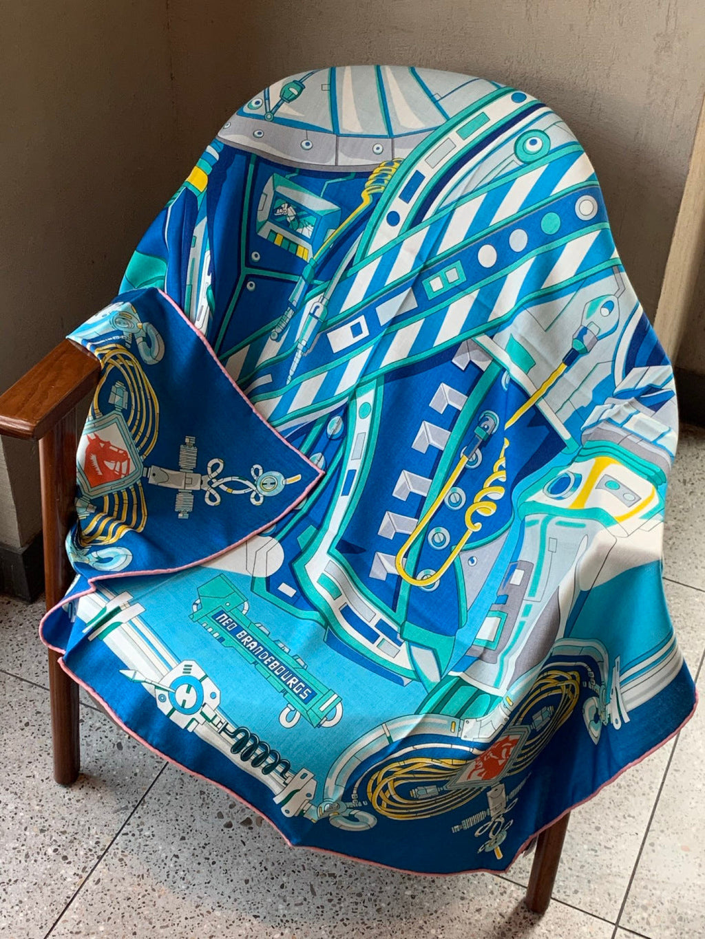 HM 26s Double-sided Scarf 140cm Blue Turquoise Silk Cashmere 153161