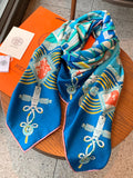 HM 26s Double-sided Scarf 140cm Blue Turquoise Silk Cashmere 153161