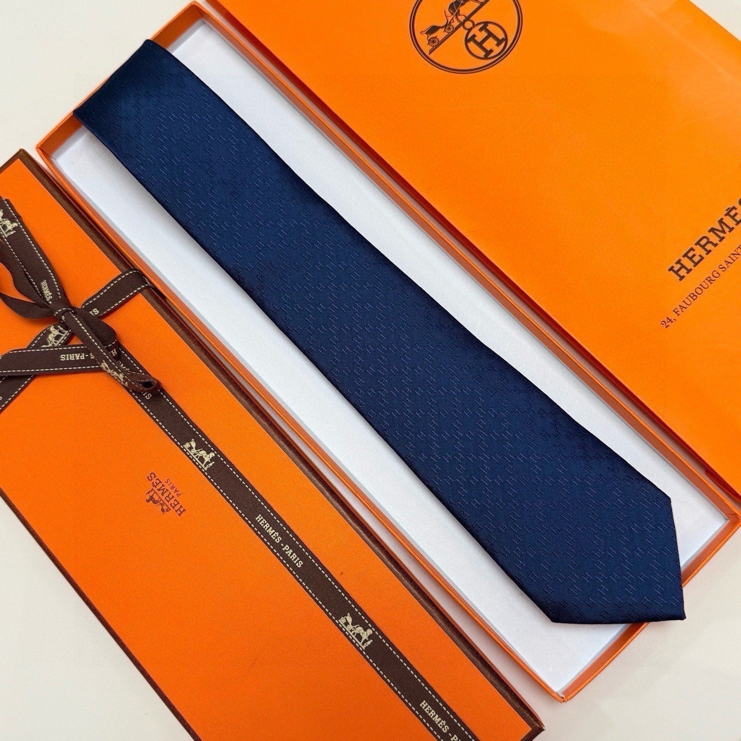 HM Jacquard Tie Dark Blue Twill Silk 212089