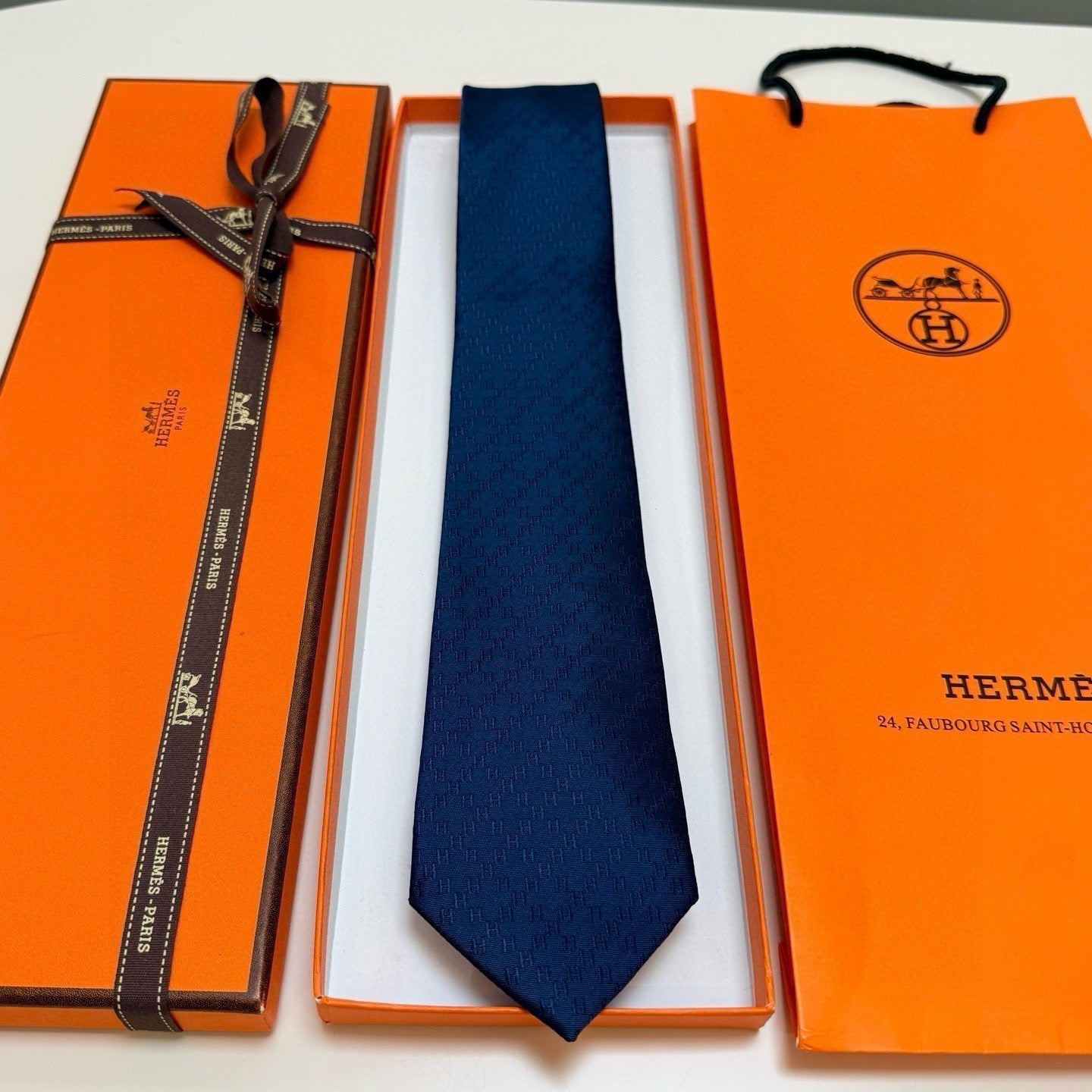 HM Jacquard Tie Dark Blue Twill Silk 212089