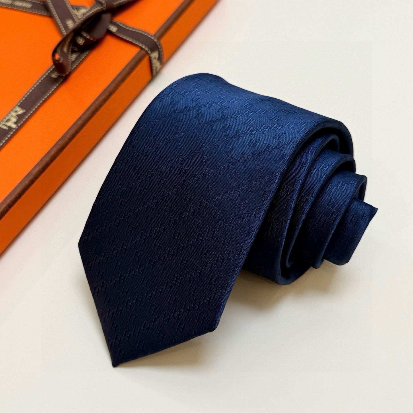 HM Jacquard Tie Dark Blue Twill Silk 212089