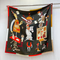 HM 26s Double-sided Scarf 90 White Black Colorful Twill Silk 150378
