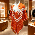HM Brides de Gala au Fil de Soie Scarf 140x140cm Orange White Silk Cashmere 269487