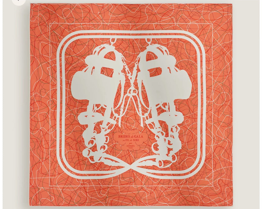 HM Brides de Gala au Fil de Soie Scarf 140x140cm Orange White Silk Cashmere 269487