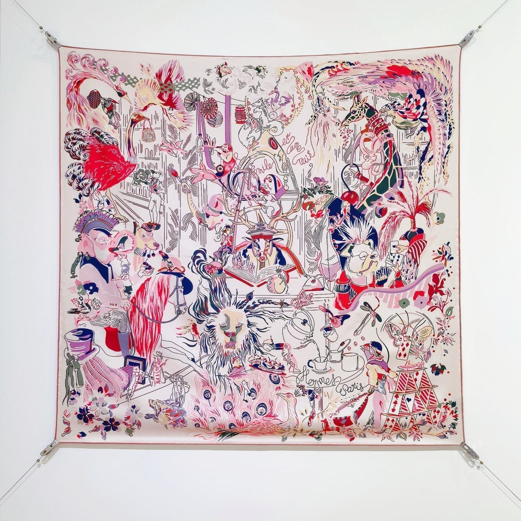 HM Emile et une Nuit Scarf 90x90 Pink Colorful Twill Silk 202553