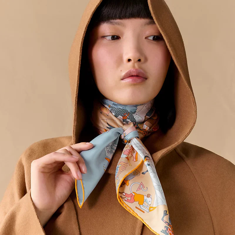 HM Academia Hippica Scarf 90x90cm Beige Colorful Twill Silk 304591