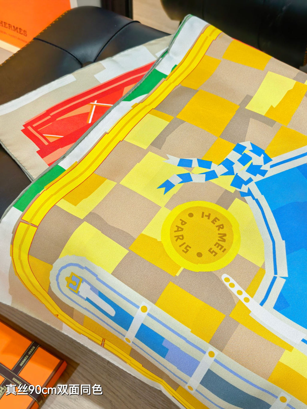HM Carreaux Scarf 90x90 Yellow Colorful Twill Silk 198468