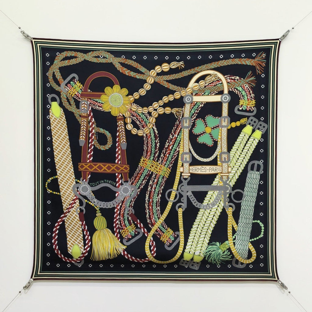 HM Tresse Scarf 90x90 Black Colorful Twill Silk 198472