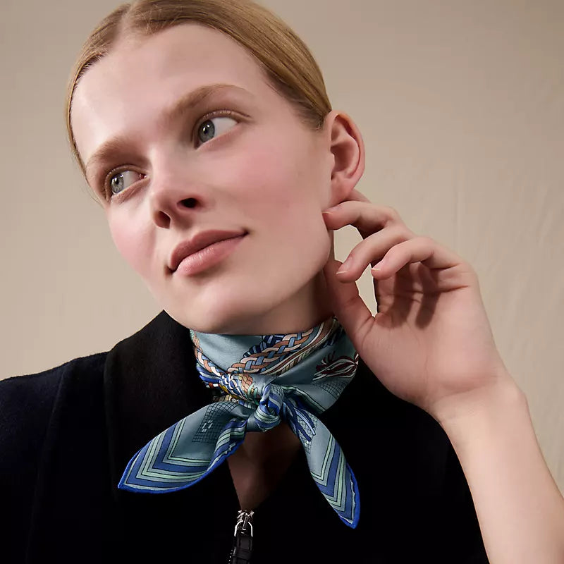 HM Tresse Scarf 90x90 Blue Colorful Twill Silk 198470