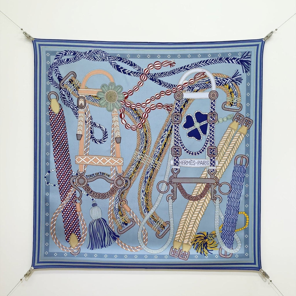 HM Tresse Scarf 90x90 Blue Colorful Twill Silk 198470