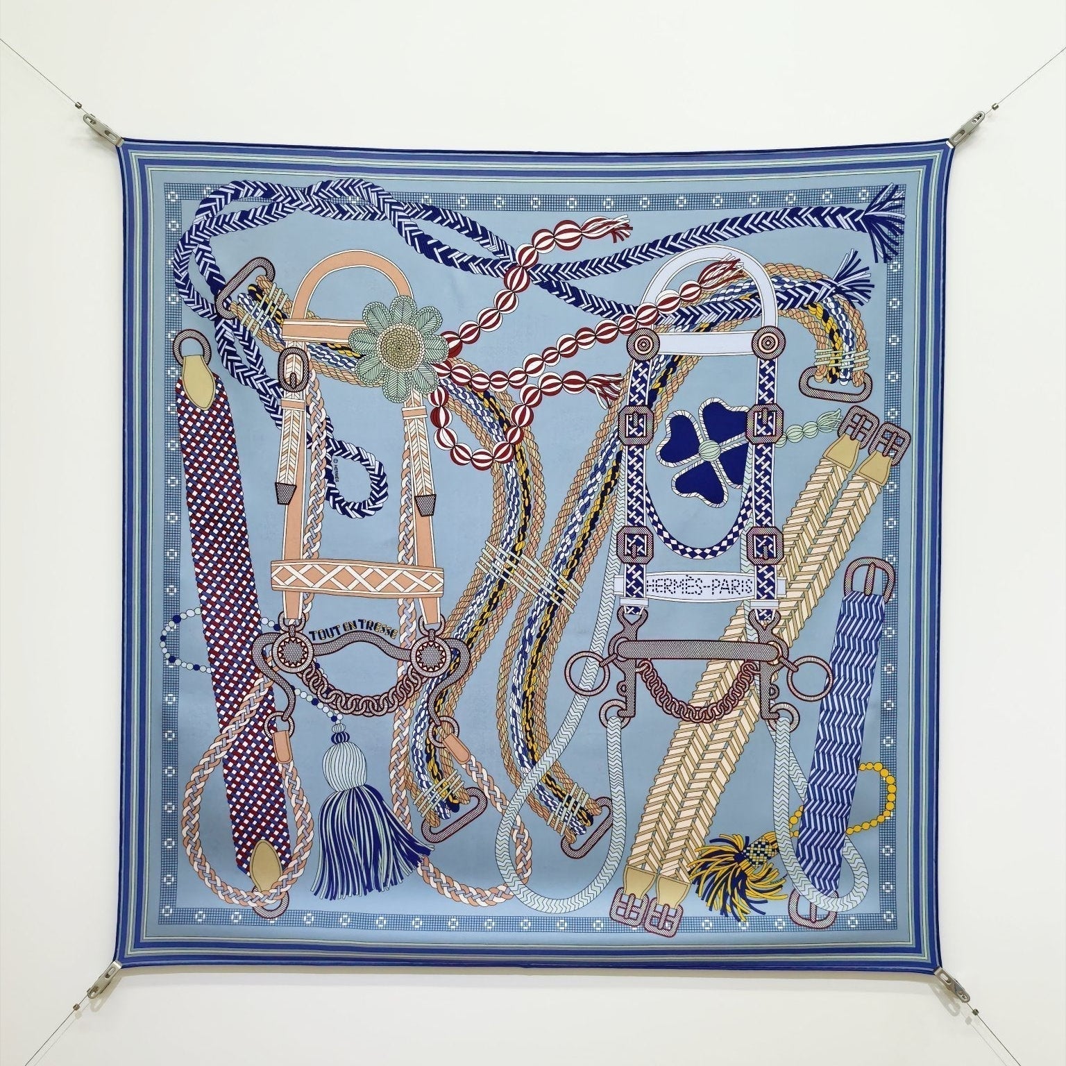 HM Tresse Scarf 90x90 Blue Colorful Twill Silk 198470