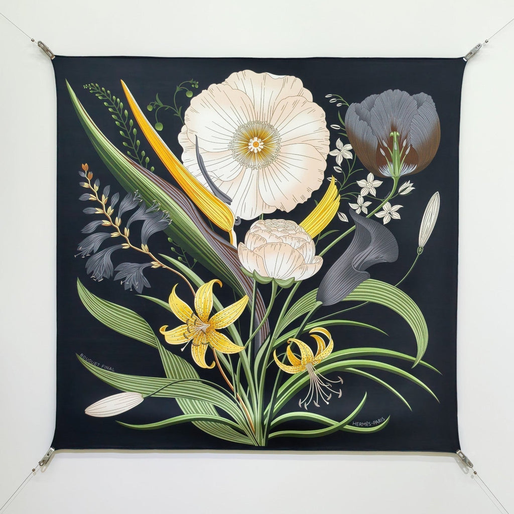 HM Eternal Bouquet 90 CM Black Colorful Cashmere and Silk 293072