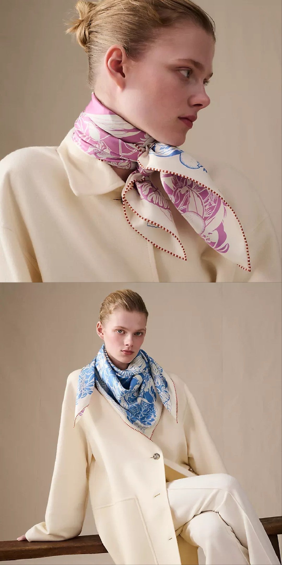 HM Flamingo Party Tattoo Double Face Scarf 90 Pink Blue Twill Silk 194439