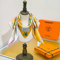 HM Academia Hippica Scarf 90x90cm Yellow Colorful Twill Silk 304592