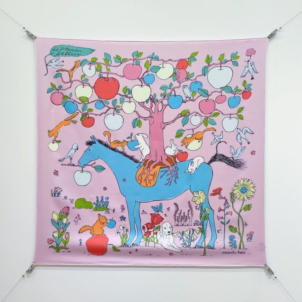 HM Le Pommier Sellier Scarf 90x90cm Light Pink Silk Twill 223455