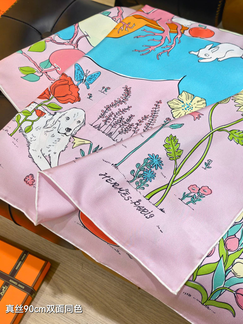 HM Le Pommier Sellier Scarf 90x90cm Light Pink Silk Twill 223455