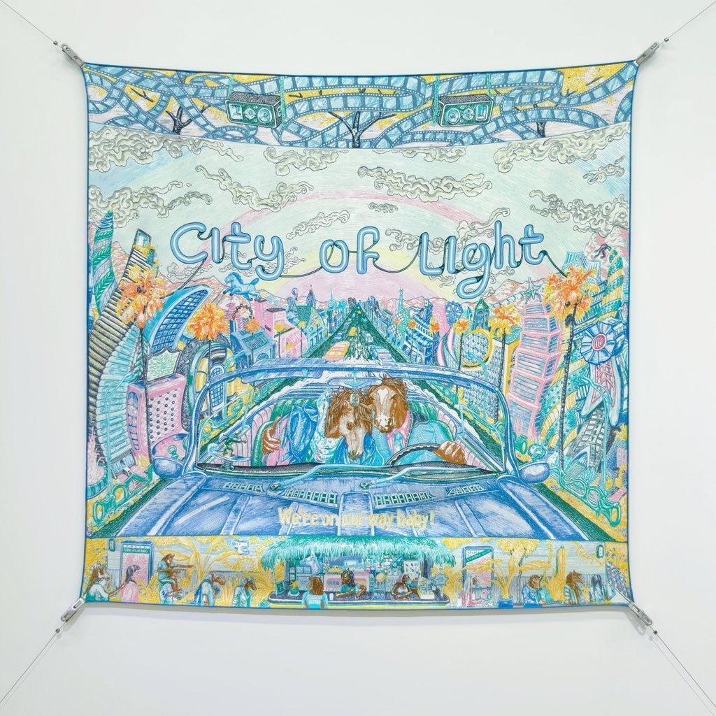 HM City of Light Scarf 90x90 Light Blue Colorful Twill Silk 198475