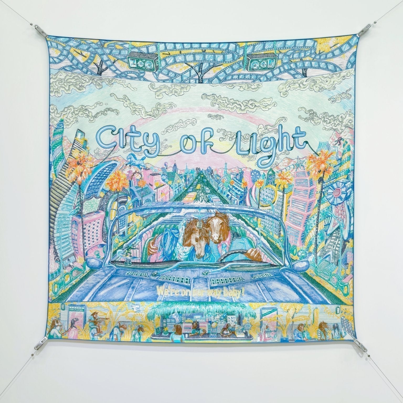 HM City of Light Scarf 90x90 Light Blue Colorful Twill Silk 198475