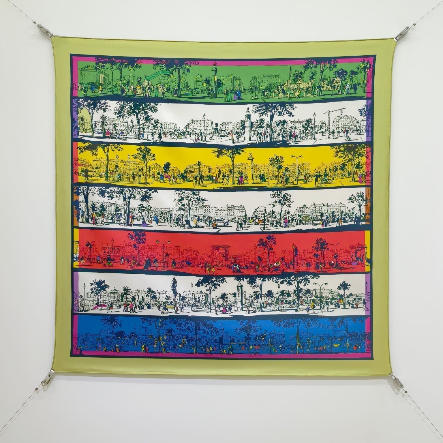 HM A l'Ombre des Boulevards Scarf 90x90cm Colorful Twill Silk 303273