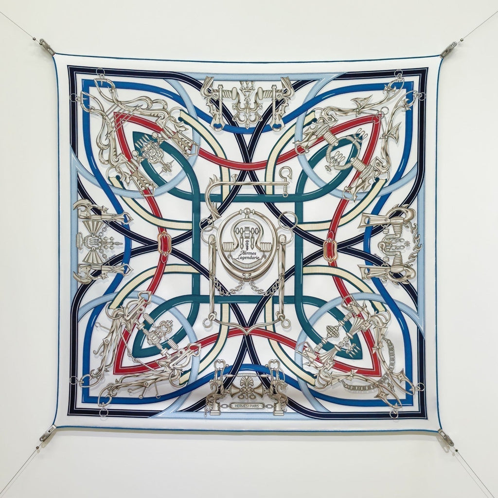 HM Harnais Legendaire Scarf 90x90 Blue Colorful Twill Silk