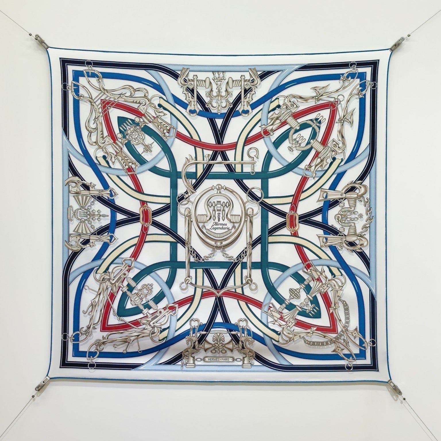HM Harnais Legendaire Scarf 90x90 Blue Colorful Twill Silk