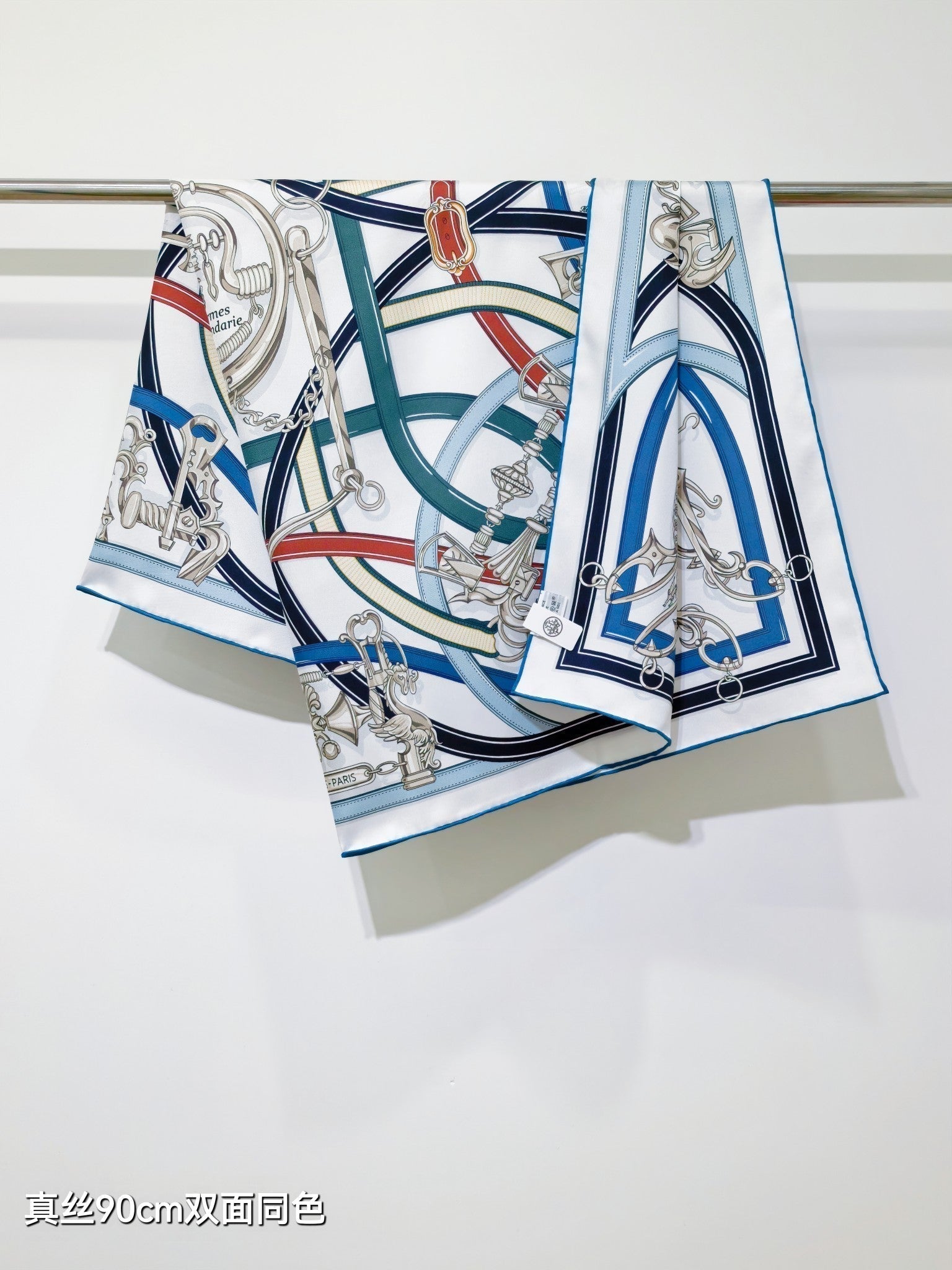 HM Harnais Legendaire Scarf 90x90 Blue Colorful Twill Silk