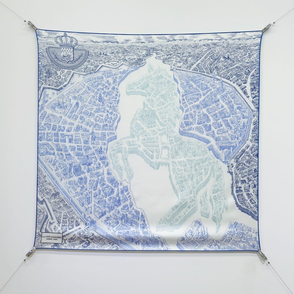 HM La Nouvelle Cite Cavaliere Scarf 90x90cm Blue Twill Silk 303283