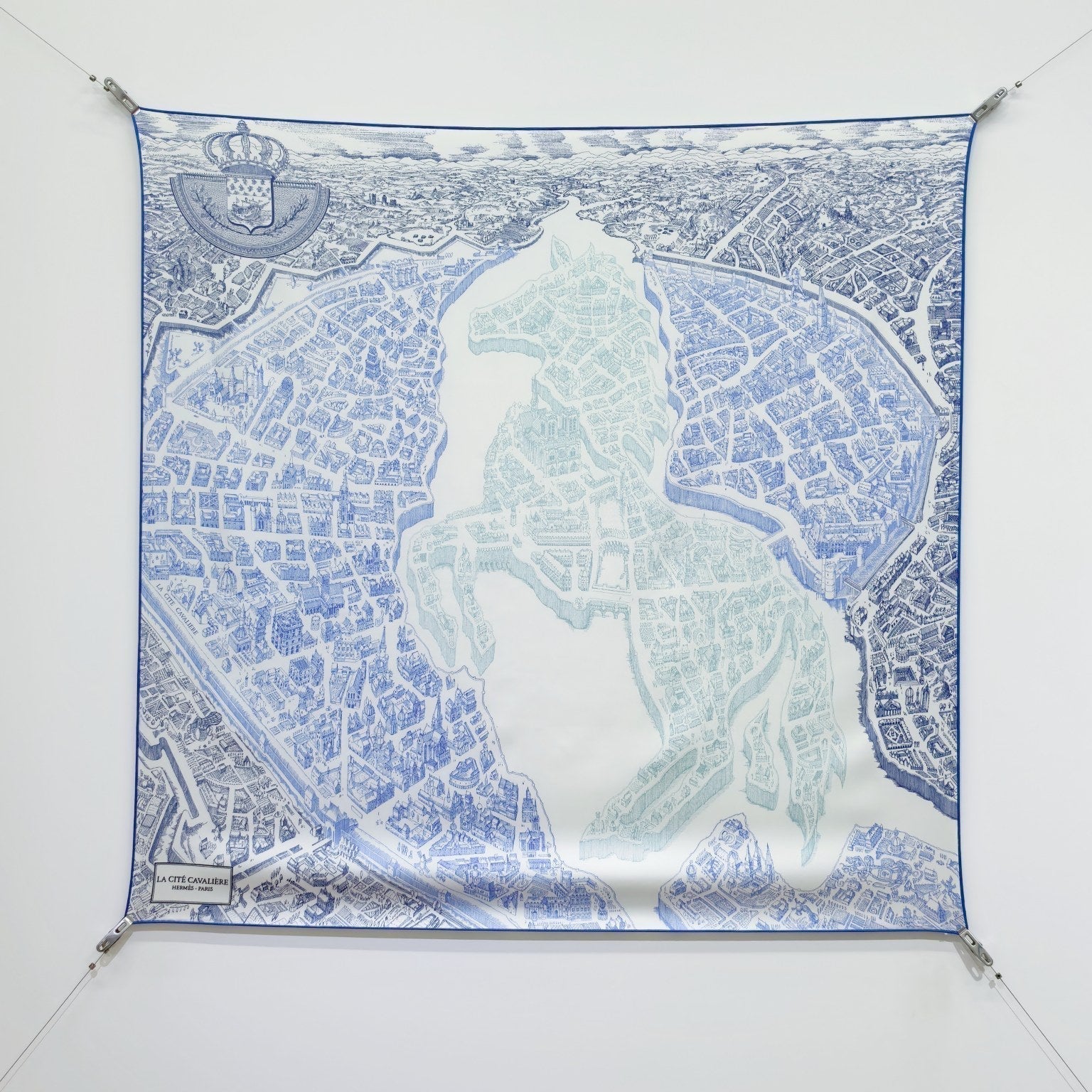 HM La Nouvelle Cite Cavaliere Scarf 90x90cm Blue Twill Silk 303283