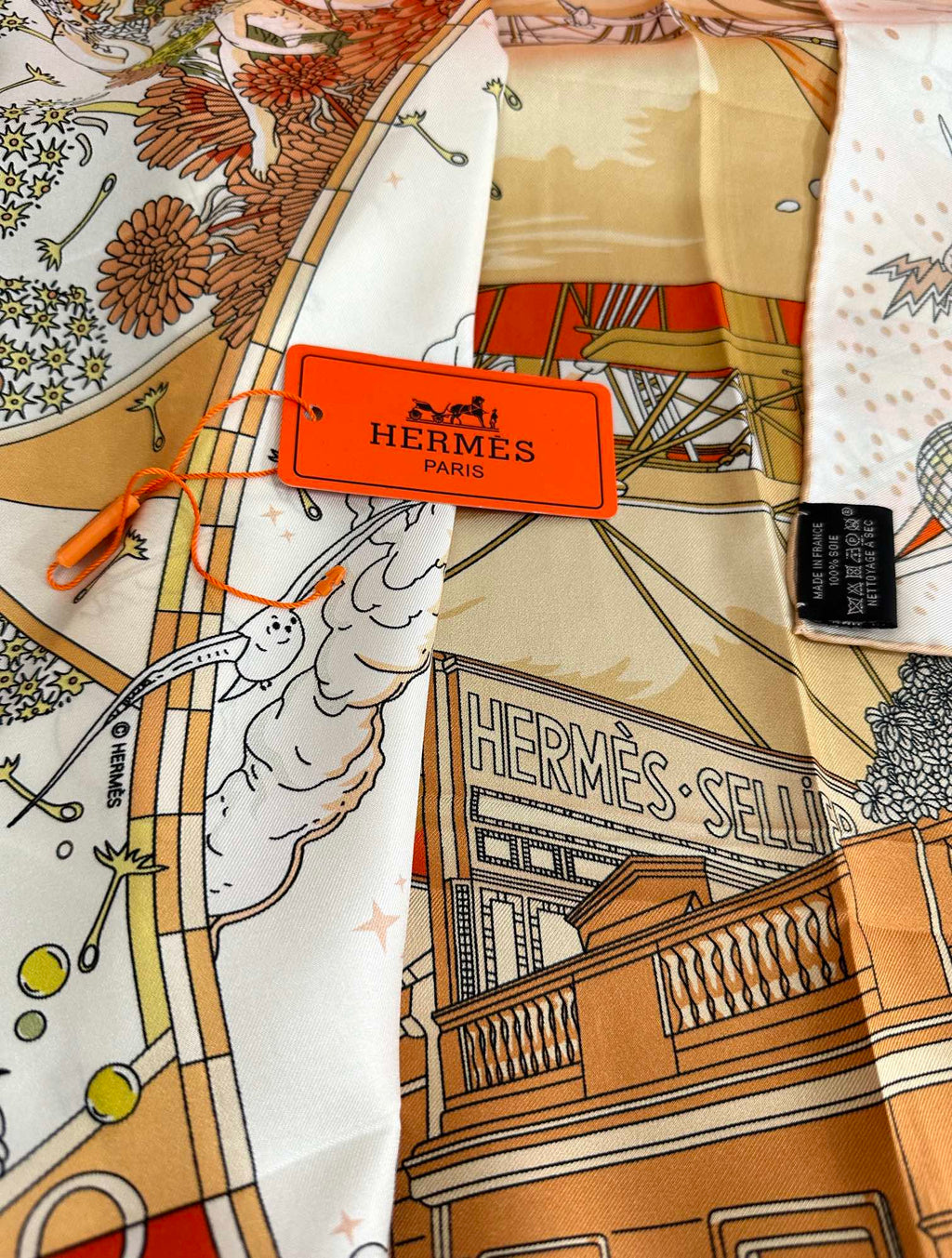 HM 25s Major Scarf 90cm Orange Beige Blue Cashmere 972937