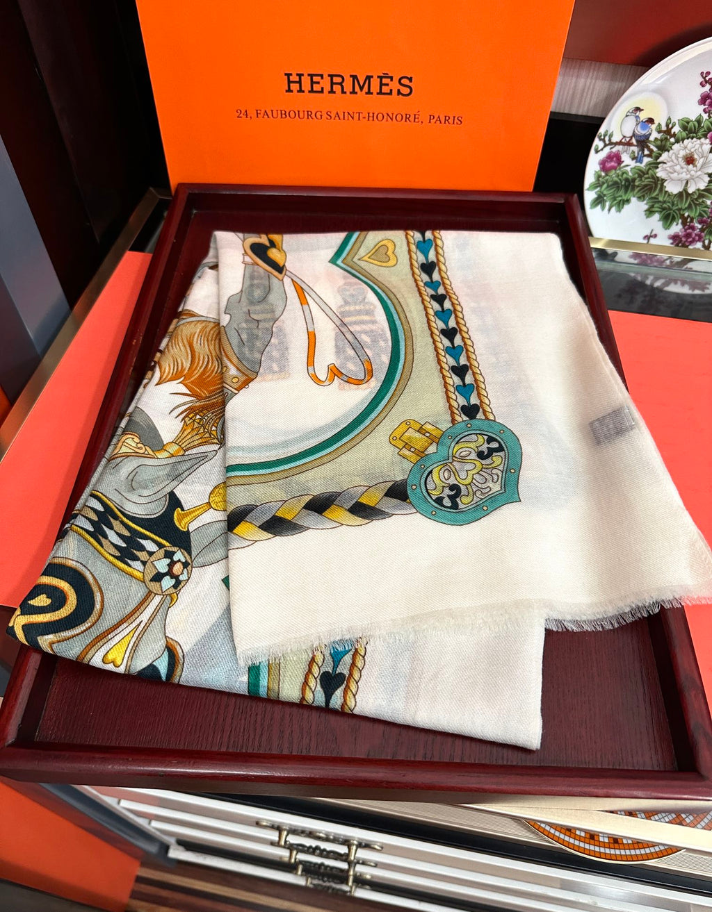 HM 25s Scarf 200cm White Beige Blue Cashmere 976425