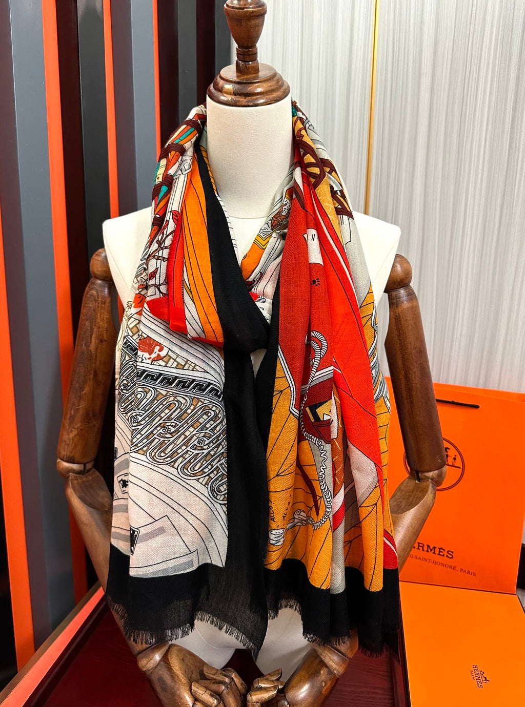 HM Newest Design Scarf 200CM Orange Black Cashmere 976450