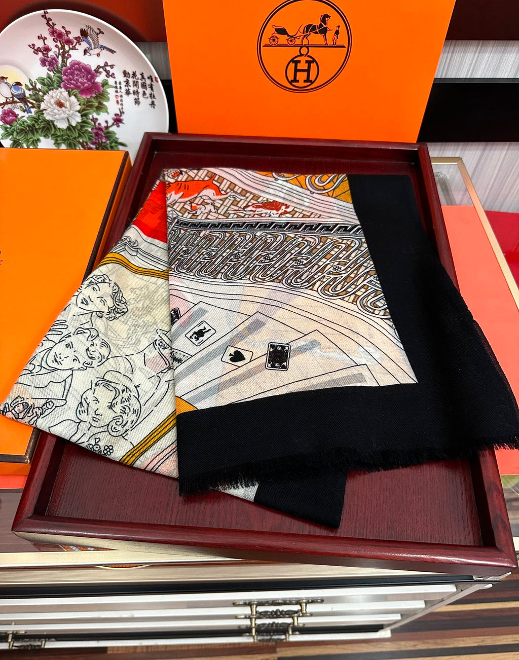 HM Newest Design Scarf 200CM Orange Black Cashmere 976450