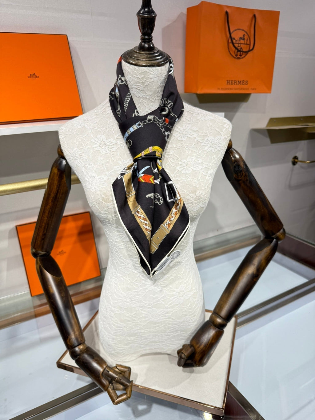 HM Les Chevaux Scarf 90x90 Black Colorful Twill Silk 209505