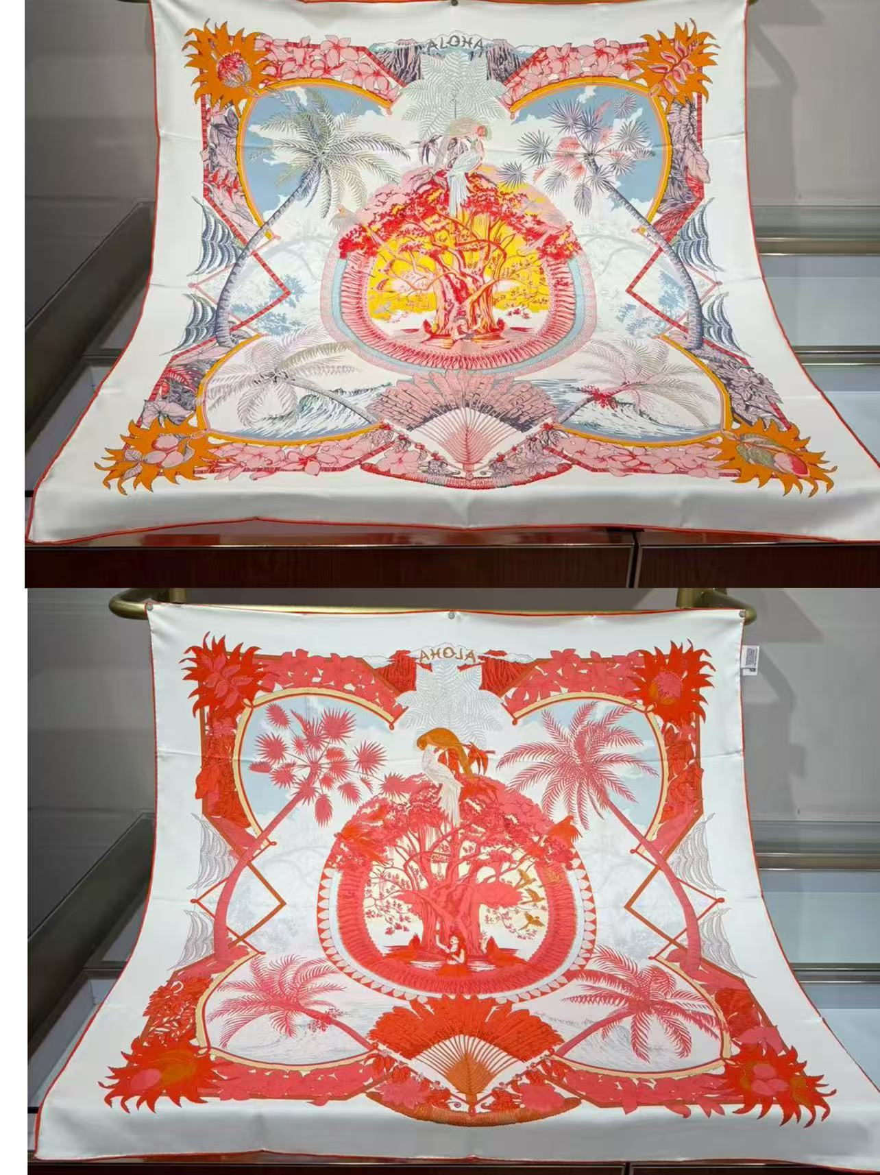 HM Aloha Scarf 90x90 White Colorful Twill Silk 209511