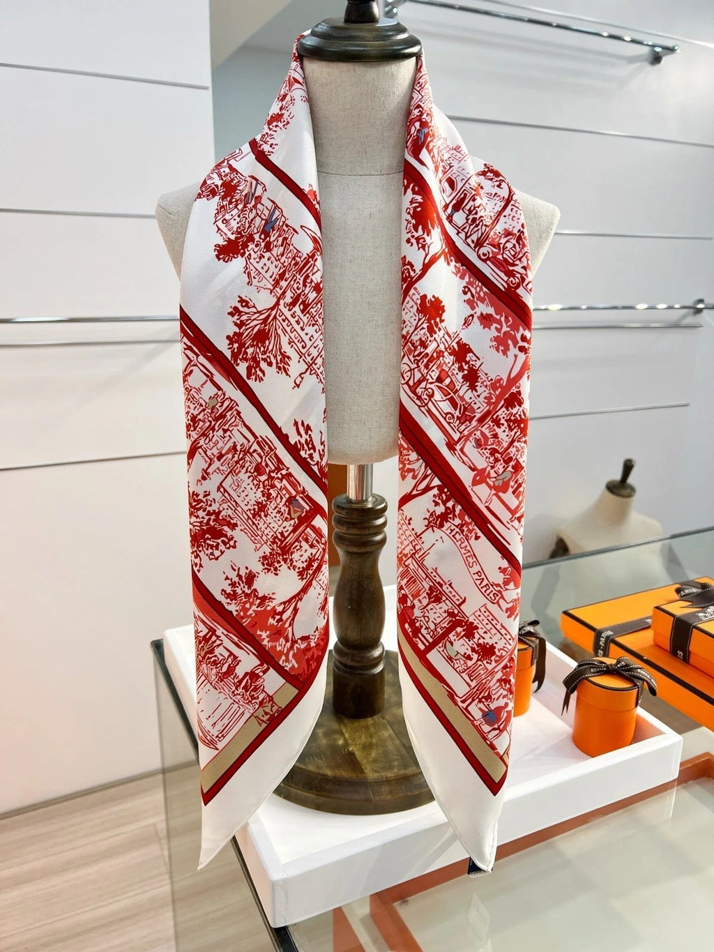 HM 26s Knitting Scarf 90 White Red Colorful Mulberry Silk 147541